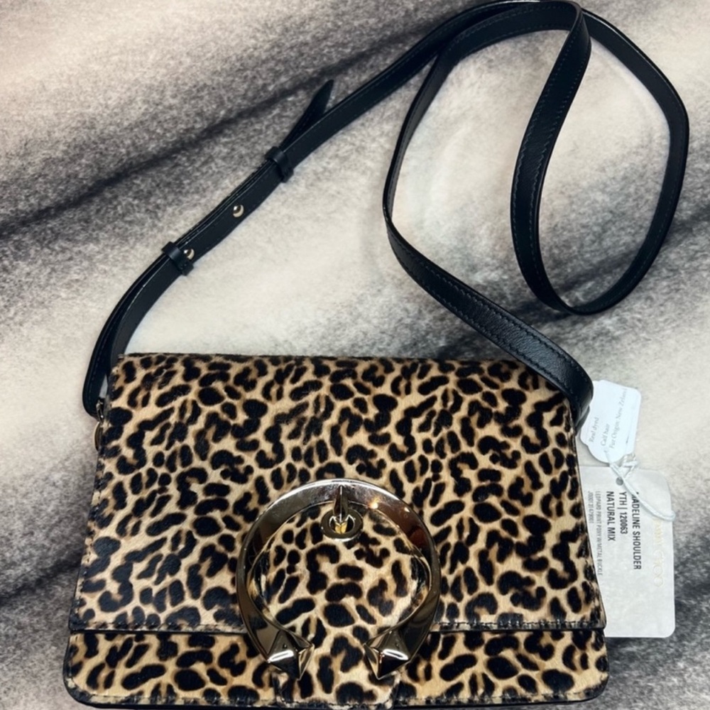 Jimmy Choo Madeline Shoulder Bag Leopard Fur Natural Mix Handbag Shoulder Bag